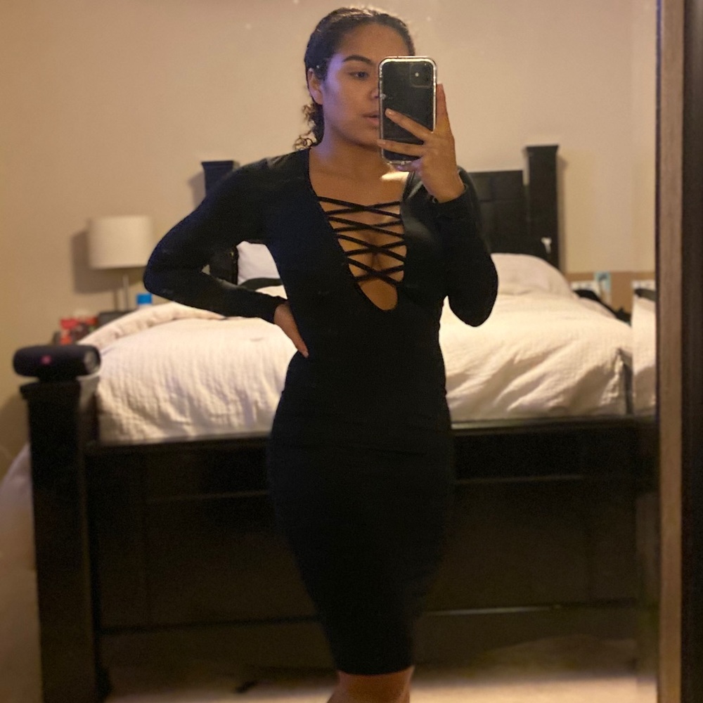 Black lace up dress